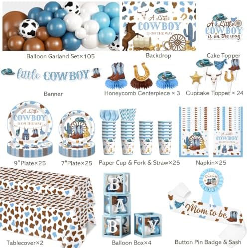 298pcs Cowboy Baby Shower Decorations for Boy, All-in-1 set, 25 Guests - Image 2