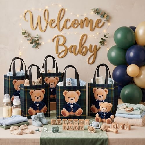 Tallew 24 Pack Tartan Plaid Bear Bulk Gift Bags with Handles Non Woven Bags - Image 5