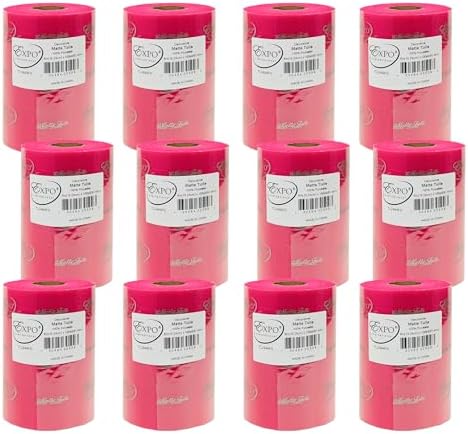 Expo International Decorative Matte Tulle, Roll/Spool of 6” X 100 Yards, Lightweight Polyester Tulle Fabric for Tutus, Costumes, and Party Decorations, Washable, Easy-to-Use, Pack of 12, Fuchsia by ExpoInternational