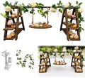 Wooden 3 Tier Cupcake Stand with Swing, Star String Lights & Champagne Flower Vine, Rustic Dessert Table Display Set, Tiered Food Serving Tray for Party, Wedding, Catering Centerpieces by Unknown