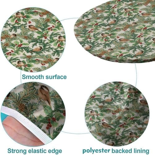 A Winter's Day Fabric Collection - Winter Chickadees White Print Oval Table Cloths Waterproof & Stain Resistant Elastic for Dining Camping Indoor and Outdoor Fits for 42" x 60" Oval Table - Image 5