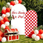 FYSUIMU 2 Pcs She’s Ready to Pop Arch Backdrop Covers Red Plaid Soda Bottle Stretchy Spandex Arch Stand Fabric Cover for Baby Shower Gender Reveal Party Decorations (5ft/6ft) - Image 4