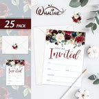 Whaline 25 Sets Flower Invitations with Envelopes Stickers Watercolor Floral Leaves Invitation Cards Blank Invites for Wedding Bridal Baby Shower Birthday Dinner Party, 5 x 7 Inch (Pack of 4) - Image 3