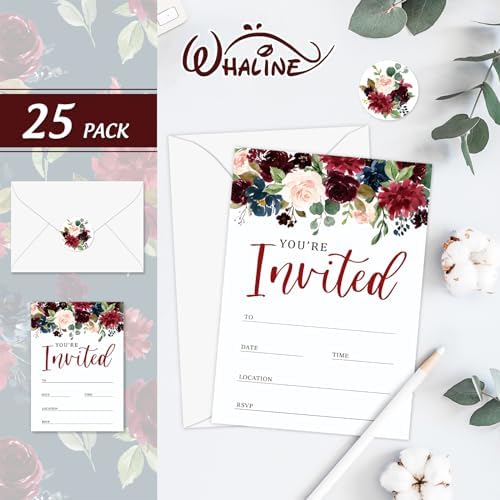 Whaline 25 Sets Flower Invitations with Envelopes Stickers Watercolor Floral Leaves Invitation Cards Blank Invites for Wedding Bridal Baby Shower Birthday Dinner Party, 5 x 7 Inch (Pack of 4) - Image 3