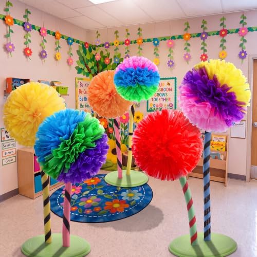 Tinlade 6 Pcs 14 Inch Classroom Party Decoration Pom Pom Supplies,Gradient - Image 6