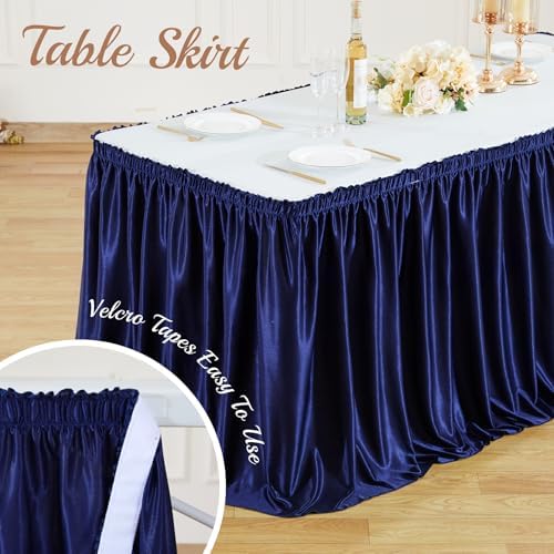 21ft Length Navy Blue Satin Table Skirt Rectangle Tables Wrinkle Resistant - Image 5