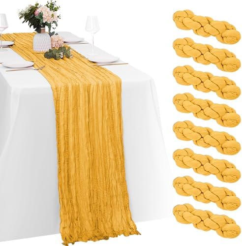 8 Pack Gold Cheesecloth Table Runners 20x120 Inch Gauze Table Runner 10FT Easter Cheese Cloth Table Runner Rustic Sheer Runner for Wedding Baby Shower Birthday Party Table Decor by Yorcari