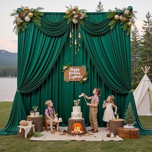 10ft x 15ft Hunter Green Backdrop Curtains for Wedding Parties, 2 Panels Extra Long Wrinkle Free Fabric Drapes Photo Backdrop for Baby Shower Birthday Stage Reception Lobby Decoration - Image 2