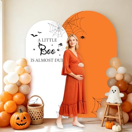 Serencatcher Halloween Baby Shower Arch Backdrop Covers 7.2FT 6FT Orange - Image 2