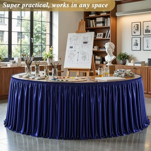 14ft Navy Blue Satin Table Skirt for Rectangle Table Teacher Desk Skirt - Image 7