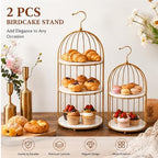 Gold Bird Cage Cupcake Stand Set, 2-Piece 3-Tier and 2-Tier Acrylic Dessert Display Trays, Metal Serving Stands for Wedding, Birthday, Baby Shower, Tea Party and Buffet Table Decor - Image 3