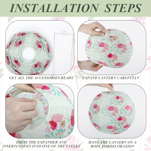 Baquler 12 Pcs Floral Paper Lanterns 10 Inch Tea Party Decorations - Image 3