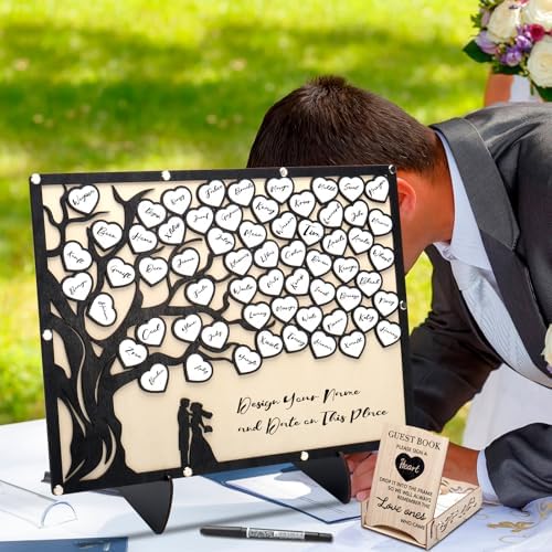 Wedding Guest Book Alternative, Guest Book Signs with Wooden Hearts Guest Book Wedding Reception for Wedding Anniversary Birthday Party Baby Shower (Black) - Image 5