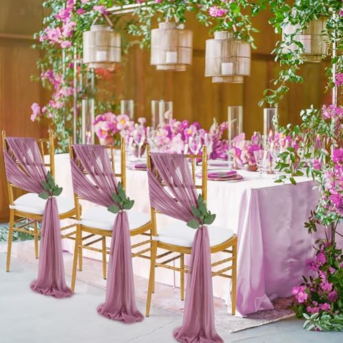 QueenDream Purple Sashes Wedding Chair Decorations: 24PCS Tulle Cover Bands Aisle Sheer Chair Bows for Indoor Outdoor Ceremony Banquet - Image 2