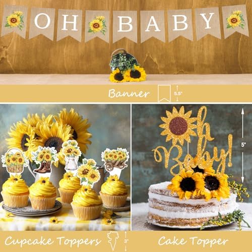 Hombae Sunflower Baby Shower Decorations for Girls, 179 PCs Sunflower Yellow Party Supplies with Plates, Napkins, Forks, Hanging Swirls, Banner, Tablecloth for Baby in Bloom Party, Serves 24 Guests - Image 3