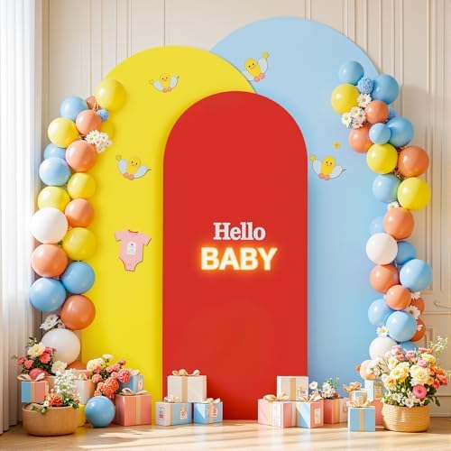 Red Yellow Blue Arch Backdrop Cover 3 Set-7.2FT, 6.6FT, 6FT Spandex Fitted Wedding Arch Stand Covers for Baby Shower Birthday Party Wedding Ceremony Photo Balloon Arch Stand Background Decorations by Suppromo