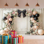 12x10ft Bow Wedding Photography Backdrop Black Bow Floral Balloons Backdrops White Vintage Wall Background Coquette Banner for Girls Birthday Party Decorations - Image 5