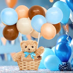 Hollowfly 6 Set Bear Baby Shower Party Decoration Table Centerpieces 6 Gender Reveal Stuffed Plush Bears 6 Bamboo Baskets 60 Colorful Balloons 12 Balloon Stands Birthday Party Wedding(Blue) - Image 6