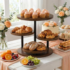 Cupcake Holder for 50 Cupcakes Wood Cake Stand with 4 Tiered Serving Tray 360°Rotating Dessert Stands Round Cookie Trays for Parties Wedding Baby Shower Afternoon Tea Dessert Table, Walnut - Image 6