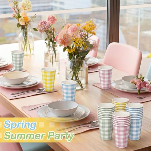 Funnymoom 120 Pcs 12 oz Gingham Paper Cups Gingham Disposable Cups 4 Colors - Image 4