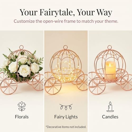 Rose Gold Wire Cinderella Coach Carriage Centerpiece, 12" - Image 4