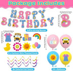156Pcs Girls Birthday Party Decoration Set Cartoon Teacher Paper Plates and Napkins Happy Birthday Banner Hanging Swirls Cupcake Toppers Tablecloth for Girls Baby Shower English Teacher Party Supplies - Image 3