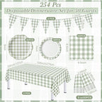 Sage Green 254 Pcs Gingham Plates Napkins Party Supplies for 50 - Image 3