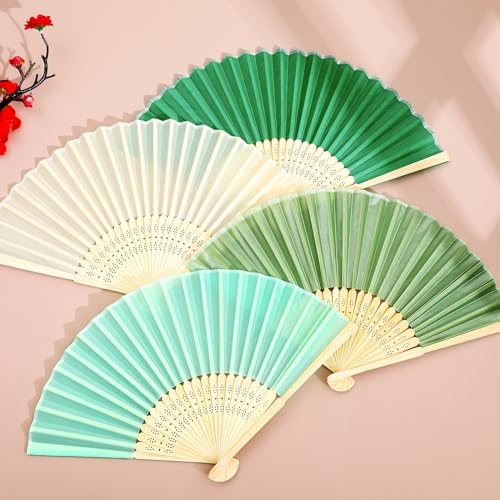 Blulu 40 Pcs Green Hand Fans Bulk Folding Bamboo Silk Foldable Handheld Fan for Women DIY Line Dance Clapping Popping Wedding Bridal Shower Baby Shower Birthday Party Favors Gift Decoration - Image 6