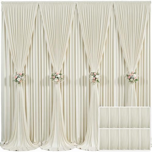 10 Panels Beige Backdrop Curtain for Wedding Parties Wrinkle Free Beige Photo Curtains Backdrop Drapes Fabric Decoration for Baby Shower Photography 50ft(W) x 10ft(H) by Tao-GePartyDecorations