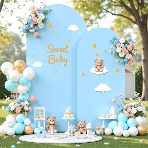 Baby Blue Photo Arch Backdrop Cover Set of 2 for Baby Shower Party 7.2ft and 6ft Arch Covers Stretchy Backdrop Spandex Arch Stand Covers for Boys Birthday Bridal Shower Ceremony Banquet Background by Suppromo