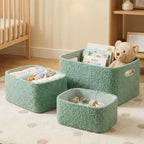 Boucle Nursery Storage Baskets Set of 3, Decorative Nesting Fabric Bins for Shelves, Changing Tables, Dressers and Closets, Baby Toys, Diapers, Clothes, Books, Blankets, Sage Green by Unknown