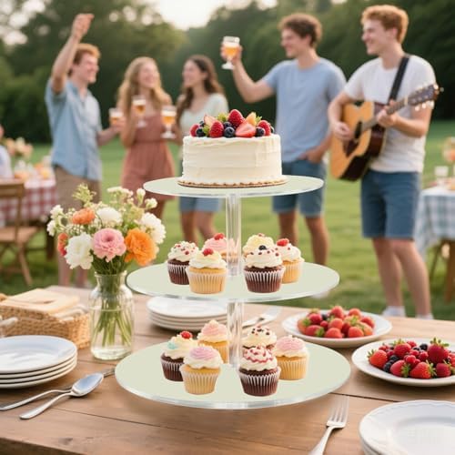J JOYSAY Beige Pattern Acrylic Cupcake Stand 3 Tier Dessert Table Display Set Clear Cake Stands for Wedding Party Baby Shower Decorations Easy Assembly Donut Tower - Image 6