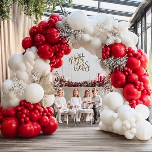 Mother's Day Balloon Garland Double Stuffed Red Pearl White Balloons Different Sizes Latex Ruby Red Balloon Red White Balloon Arch Kit for Mother Mom Women Birthday Baby Shower Wedding Party decor by DOUBLELAYERBALLOON