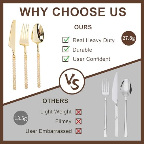 150PCS Gold Plastic Silverware, Heavy Duty Disposable Utensils Set - Image 5