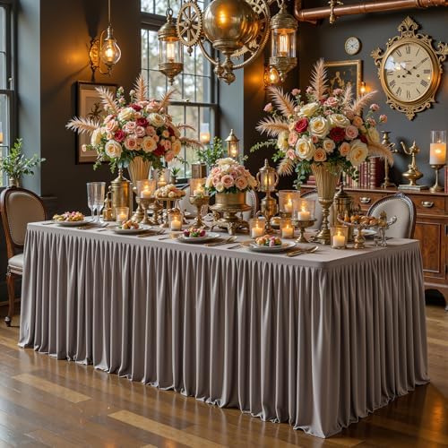 1 Pack Natural Rectangle Table Clothes for 6 Foot Tables, Polyester Wrinkle Free Fitted Tablecloths 6ft Stretch Table Cover with Skirt for Wedding, Birthday, Parties, Trade Show, Craft Show - Image 4