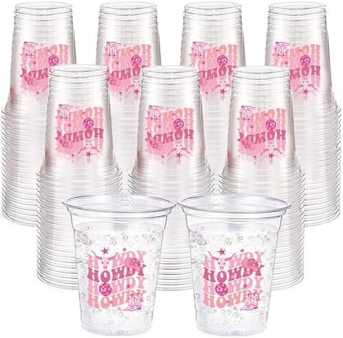 100 Pcs Pink Cowgirl Plastic Cups, 12 oz Howdy Western Disposable Drinking Cups Bulk for Last Rodeo Bachelorette Party Decorations, Nashville Disco Cowgirl Birthday Baby Shower Supplies by Ferrochef