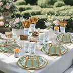 Ziliny 350 Pcs Sage Green Party Supplies Serves 50 Disposable Eucalyptus Paper Plates Napkins Cups Plastic Cutlery Tableware Set for Wedding Birthday Bridal Shower Tea Party Decoration - Image 6