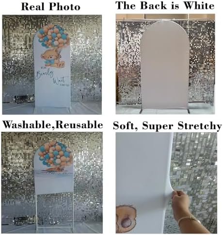 Teddy Bear Arch Backdrop 2.5x6ft We Can Bearly Wait to Meet You Arched Wall Covers Stretchy Background for Party Decorations Blue Baby Shower Decor Props NO-77 - Image 6