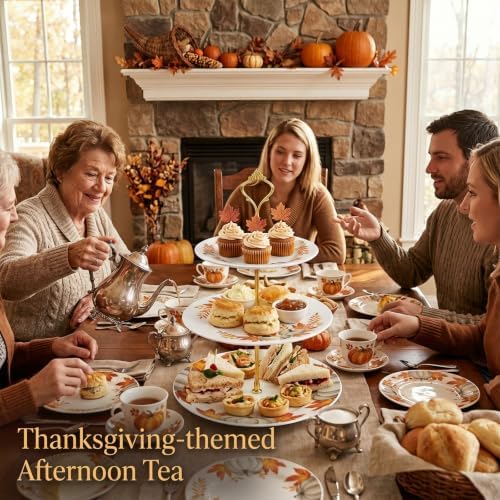 Lallisa Fall Pumpkin 3 Tier Dessert Stand 10", 9" and 7" Ceramic Orange Maple Leaves Tea Party Tray Cake Stand Display Holder Tower for Thanksgiving Birthday Decorations Harvest Baby Shower Supplies - Image 4