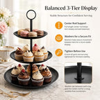 YOUNTHYE Black Cupcake Stand 3 Tier, Stainless Steel Tiered Dessert Stand for Wedding, Birthday, Tea Party, Holiday Dessert Table, Serving Tray for Cupcakes, Cookies, Macarons and Fruit - Image 6