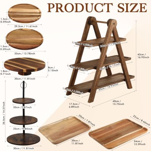 7 Pcs Wooden Cake Stands Set Dessert Tower Dessert Trays Desert Stands Cupcake Stand Rustic 3 Tier Farmhouse Cupcake Serving Stand for Wedding Baby Shower Birthday Tea Party - Image 3