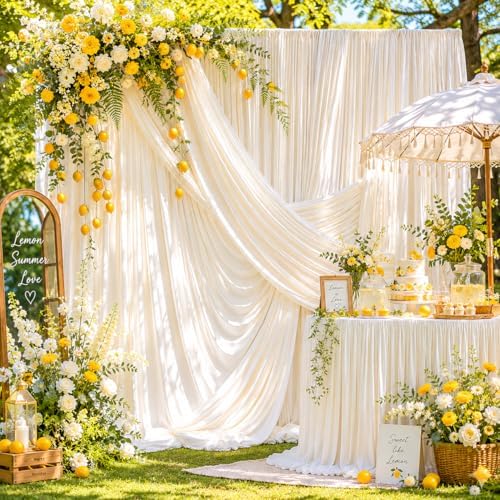 30ft x 10ft White Backdrop Curtains for Parties,6 Panels 5ft x 10ft Wrinkle-Free Polyester Photo Backdrop Drapes for Wedding Birthday Baby Shower Graduation Photography Background by Gewonelife