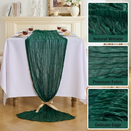 Fanami 6 Pack Cheesecloth Table Runner -10FT Emerald Green Boho Gauze Cheese Cloth Table Runner 120 Inches Rustic Sheer Fabric Centerpieces for Wedding Birthday Party Bridal Baby Shower Decorations - Image 3