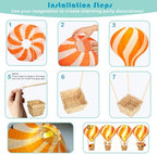8 Sets Hot Air Balloon Decorations with Led Light,11.8" Baby Shower Centerpieces For Tables Paper Lantern Baby Boy Shower Decorations With Basket For Gender Reveal Birthday Wedding Party (Orange) - Image 3