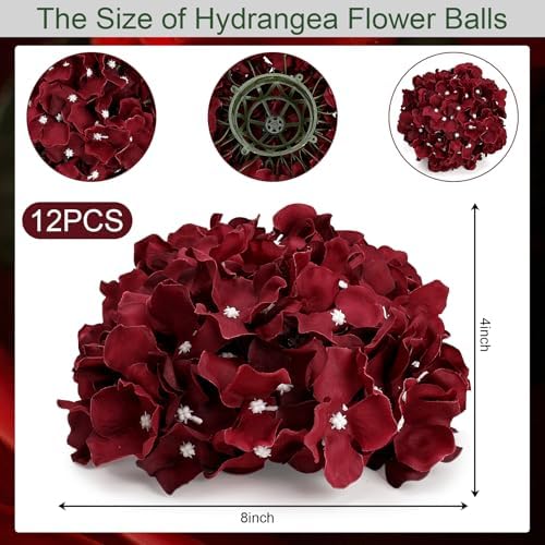 Burgundy Hydrangea Flower Balls for Centerpieces - 12 PCS - Image 2