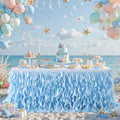 Wish Care 14ft Light Blue Sequin Table Skirt for Rectangle Tables Glitter Fringe Tutu Skirts Ruffle Ocean Tablecloth Teacher Desk Skirt for Birthday Baby Shower Baby Shark Party Cake Table Decor by WishCare