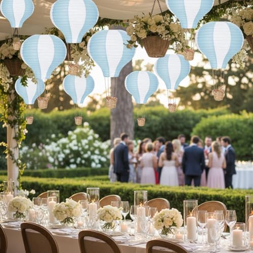 Meooeck 10 Pcs Hanging Hot Air Balloon Decorations Paper Lanterns 12 Inch Reusable Hot Air Balloon Decor Paper Lanterns Set for DIY Craft Wedding Birthday Christmas Home Living Room (Blue White) - Image 5