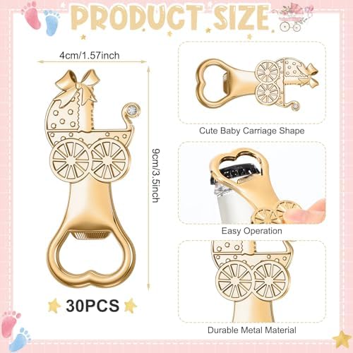 Vesici 90 Pcs Carriage Bottle Opener Party Favors, Gold with Thank You Tags - Image 2