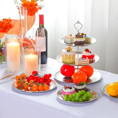 Gerrii 2 Pack 3 Tier Cupcake Stand Serving Tray Metal,Silver - Image 6