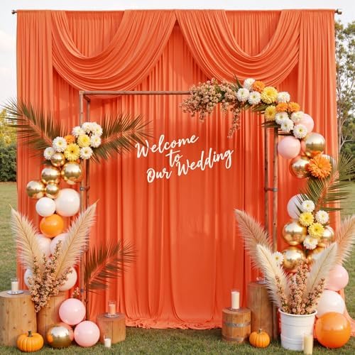 10 ft x 10 ft Wrinkle Free Orange Backdrop Curtain for Parties, 2 Panels 10ft Polyester Orange Photo Backdrop Drapes for Graduation Birthday Wedding Party Stage Curtains - Image 6
